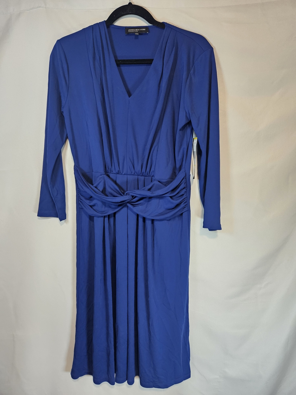 Jones New York Royal Blue Long Sleeve V-Neck Knot Waist Dress